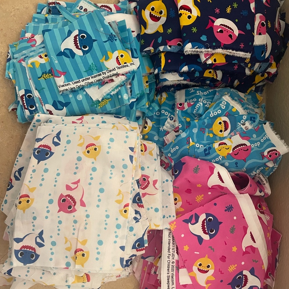 Baby Shark Print Fabric Scraps 5 pounds